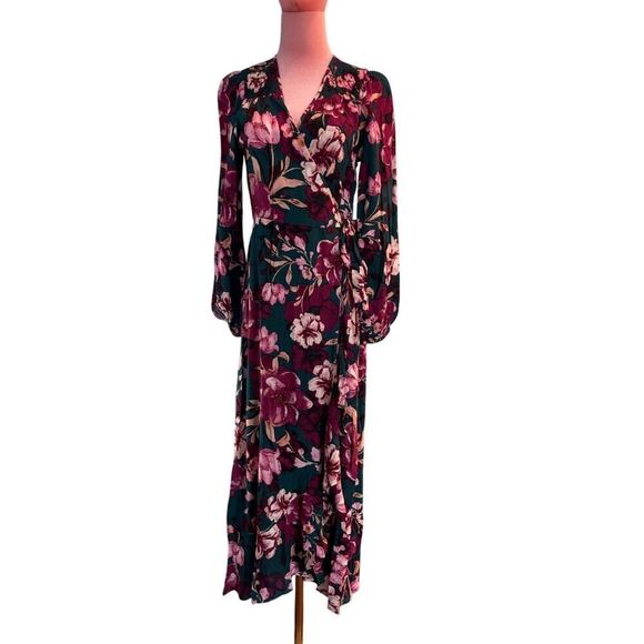 NWT Band of the Free 1/2 Wrap Dress Pine Plum 1/2 Elastic Waist Ruffle Hem M - Picture 1 of 13